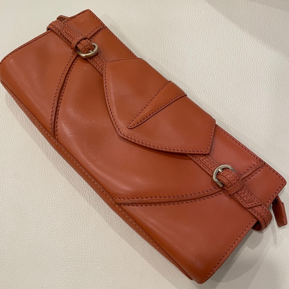 Via Spiga Women’s Genuine Leather Tan Clutch with Gold Hardware